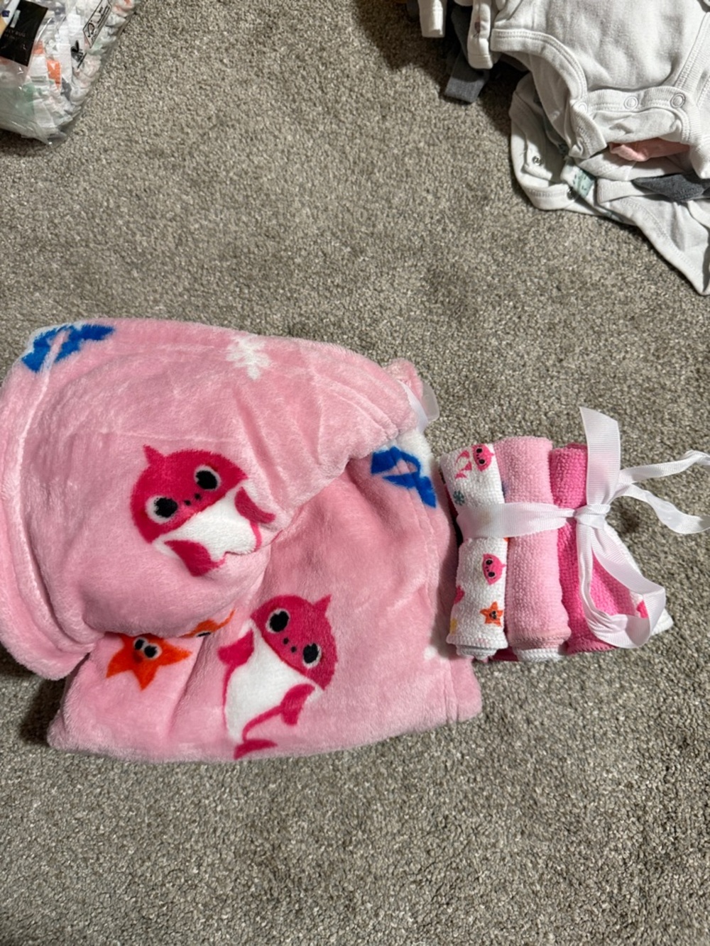 Pink Baby Shark Plush Blanket with Matching Washcloths